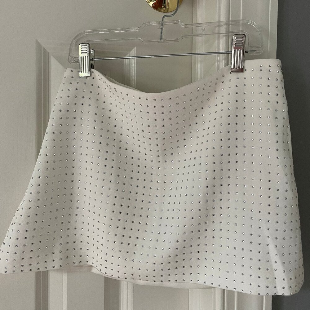 forever 21 white rhinestone mini skirt